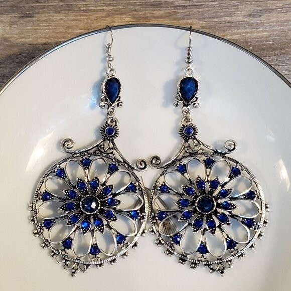 Vintage Neo Victorian Glam Long Faux Stone Dangle Earrings - Picture 1 of 12